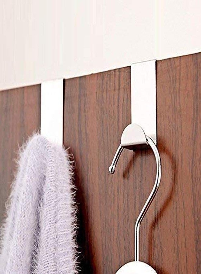 Lukzer Set of 8 Over Door Rack Heavy Duty Reversible Brushed Stainless Steel Hook CH-212 - Image 1